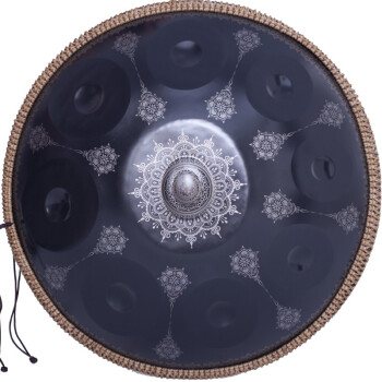 レクスの手皿ドラムム9音窒化プロセで手作业です。HanDpan色空ドラム専门级の钢舌ドラムの演奏器曼陀罗雕刻黒